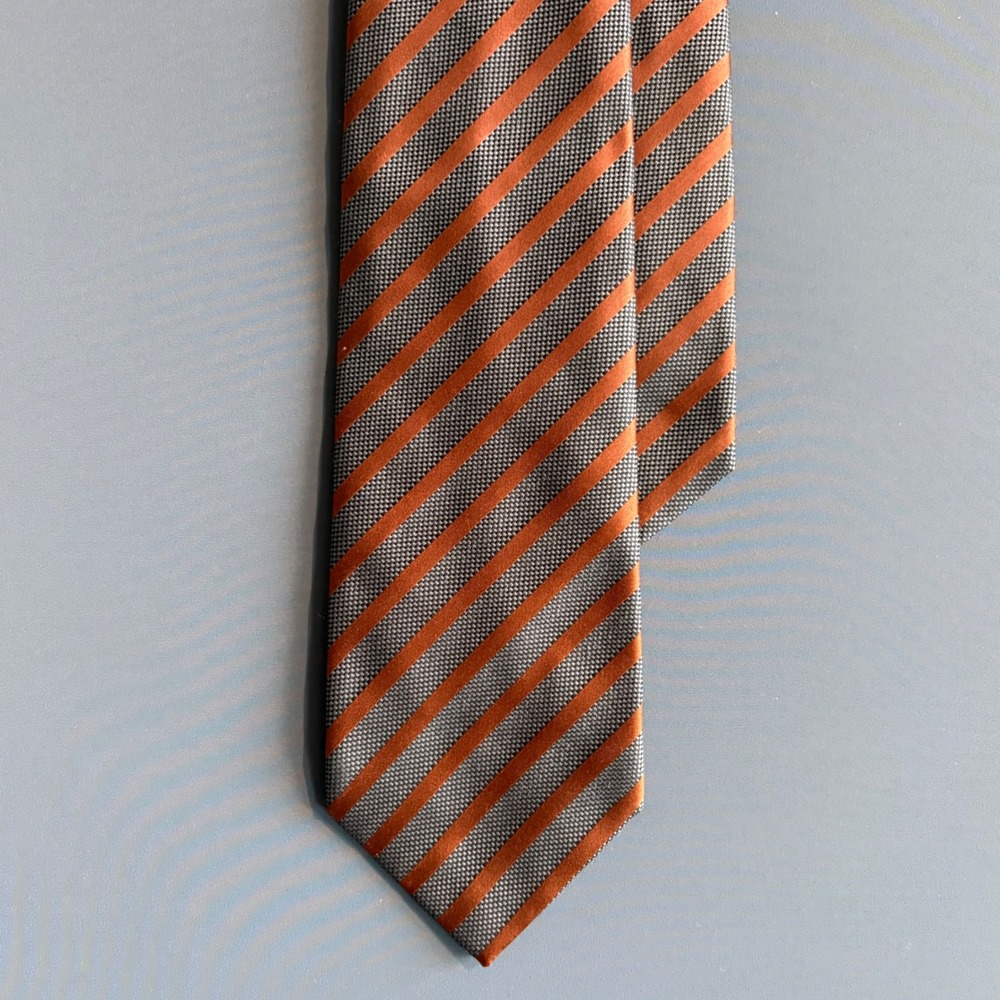 Dolcepunta 11-Fold 100% Silk Tie | Orange Grey Stripe 4" Blade - Made in Italy